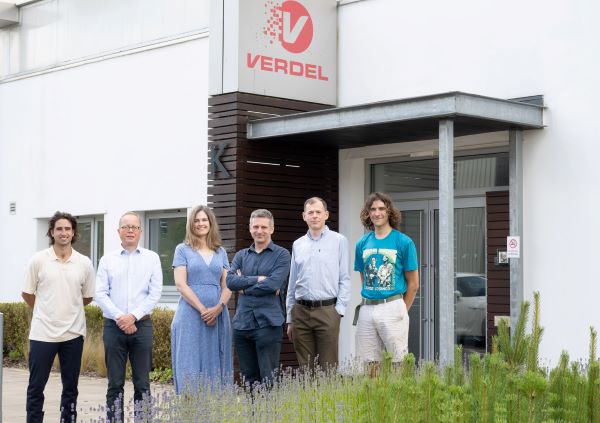 Photograph of Verdel Instruments staff, standing outside their new office location on Milton Park.